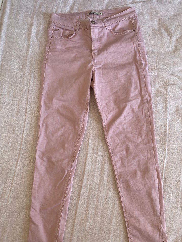 Pembe Midi Pamuk Kadın Pantolon - Görsel 3