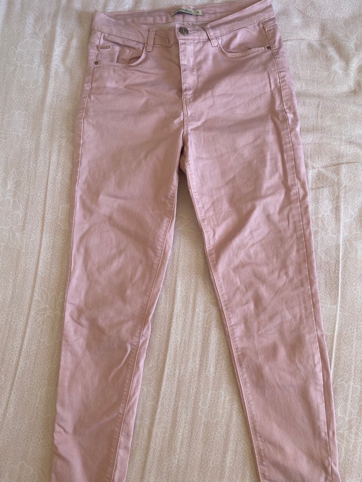 Pembe Midi Pamuk Kadın Pantolon - Görsel 2