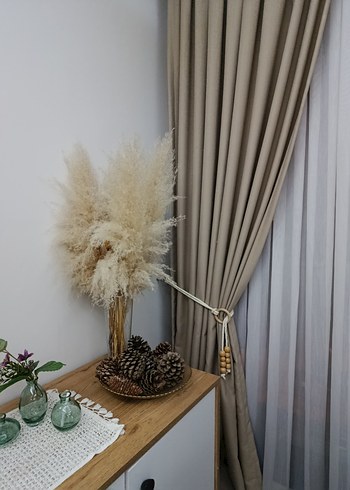 koyu bej keten Bohem Perde - Görsel 2