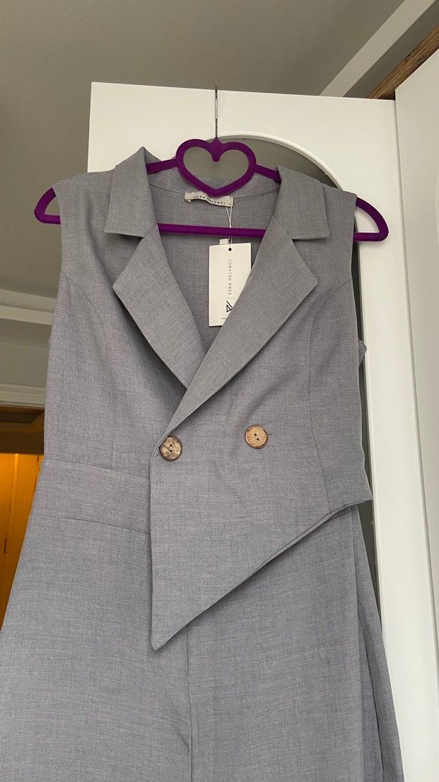 Kadın Gri Keten Uzun Tulum. Esra helvacı - Görsel 3