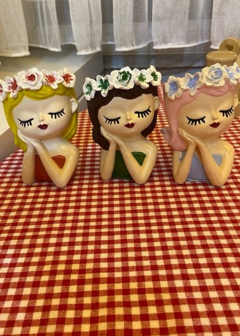 Pastel Renkli 3'lü Kız Figürlü Saksı Seti - Görsel 2
