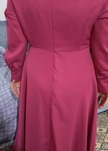 Pembe Uzun Kollu Drape Detaylı Tesettür Elbise - Görsel 2