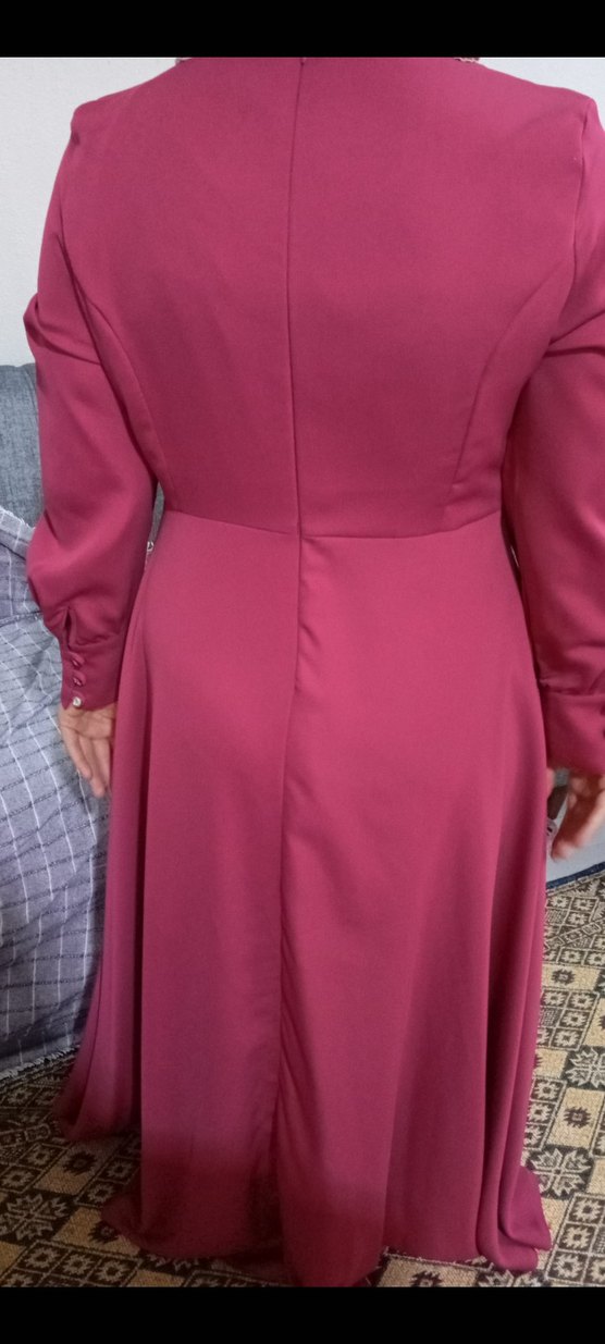 Pembe Uzun Kollu Drape Detaylı Tesettür Elbise - Görsel 2