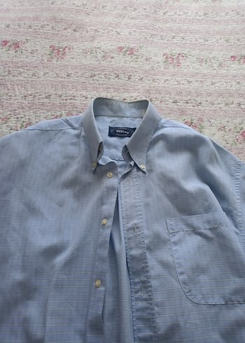 Düğmeli Mavi Keten erkek Gömleği - Görsel 3