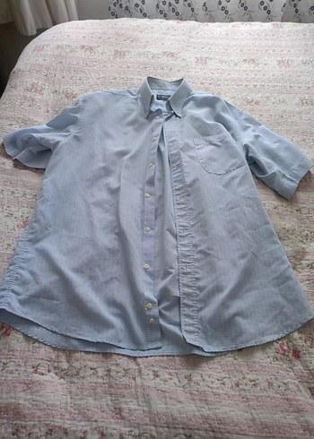 Düğmeli Mavi Keten erkek Gömleği - Görsel 4