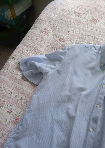 Düğmeli Mavi Keten erkek Gömleği - Görsel 2