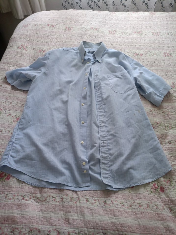 Düğmeli Mavi Keten erkek Gömleği - Görsel 4
