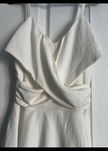 Beyaz Drapeli Mini Elbise - Görsel 5