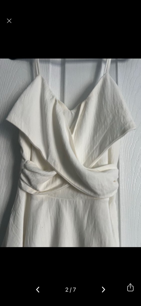 Beyaz Drapeli Mini Elbise - Görsel 5