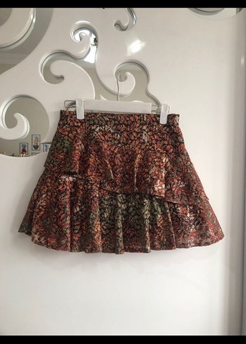 Kahverengi Fırfırlı Mini Bohem Etek - Görsel 4