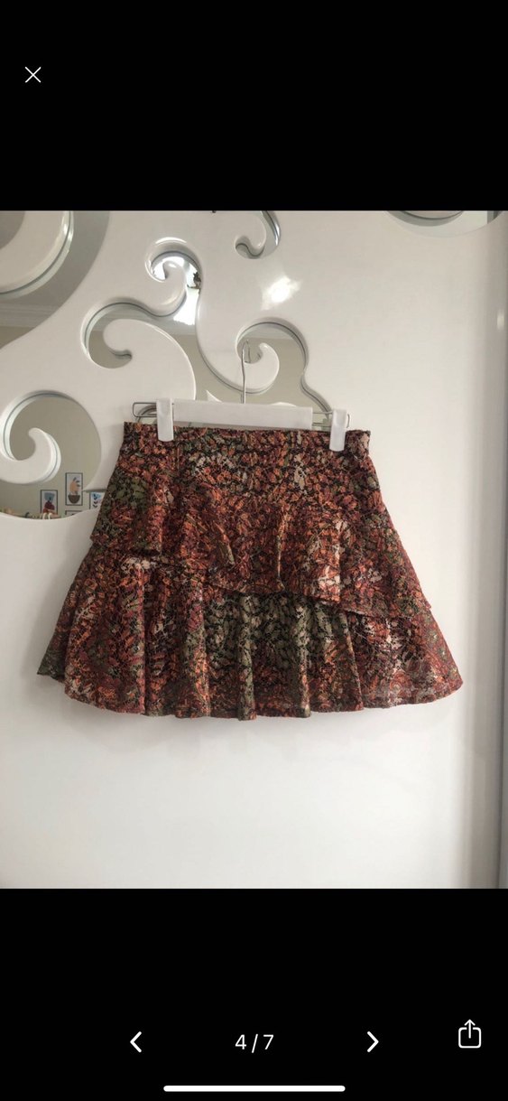 Kahverengi Fırfırlı Mini Bohem Etek - Görsel 4