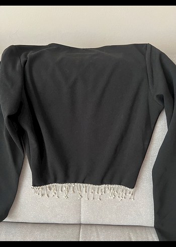 Siyah Uzun Kollu Payetli Taşlı Kadın Bluz - Görsel 5