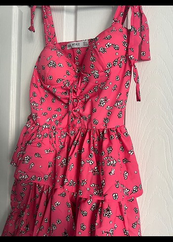 Pembe Fırfırlı Mini Elbise - Görsel 3