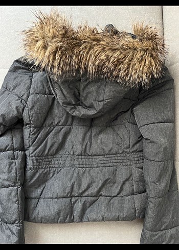 H&M Gri Kadın Kışlık Mont Kürklü Kapüşonlu - Görsel 2