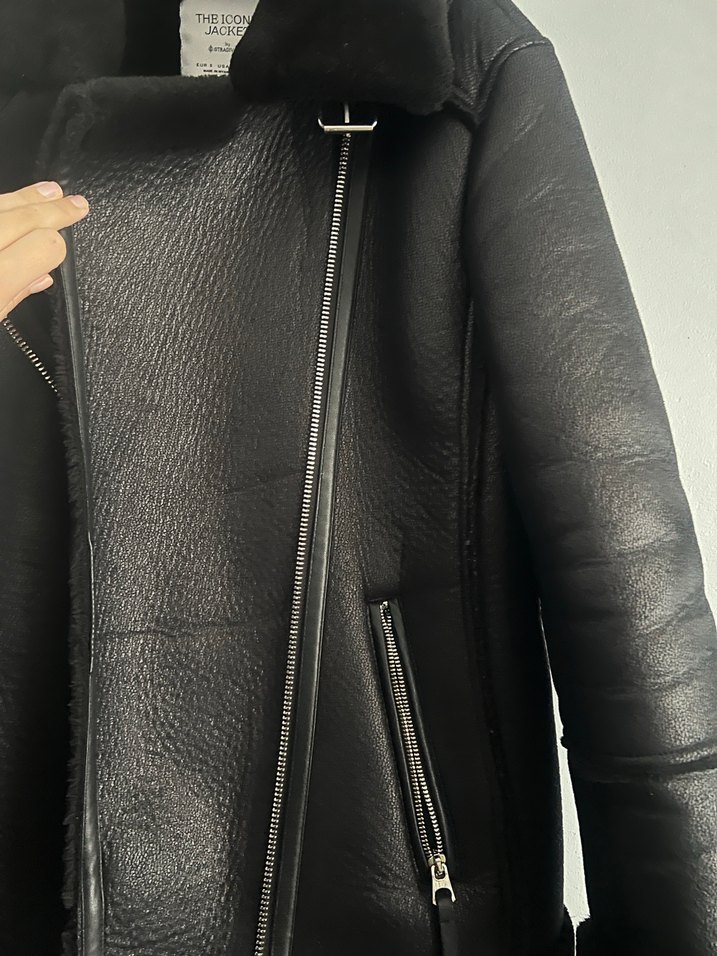 Stradivarius Siyah Kürklü Deri Biker Ceket - Görsel 3