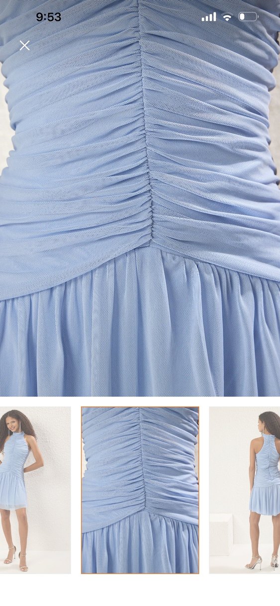 Mavi Drapeli Midi Straplez Elbise - Görsel 3