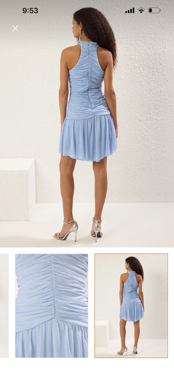 Mavi Drapeli Midi Straplez Elbise - Görsel 4