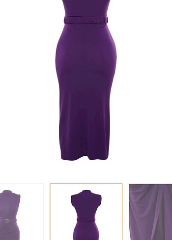 Mor Drapeli V Yaka Mini Elbise - Görsel 7