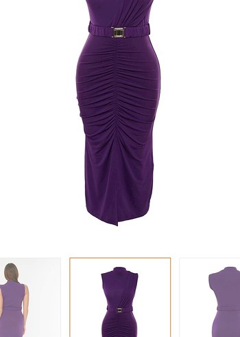 Mor Drapeli V Yaka Mini Elbise - Görsel 6