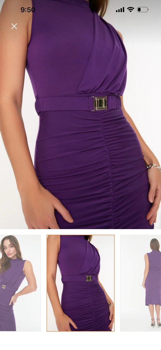 Mor Drapeli V Yaka Mini Elbise - Görsel 4