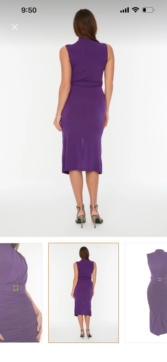 Mor Drapeli V Yaka Mini Elbise - Görsel 5