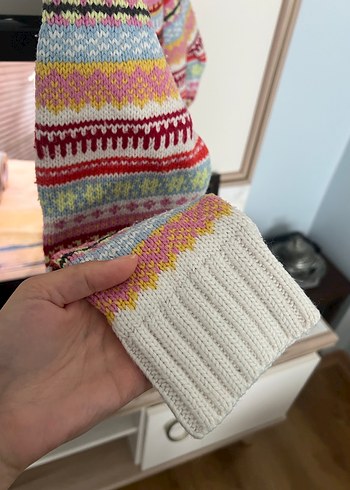 Çok Renkli Bohem Örgü Kadın Kazak - Görsel 4