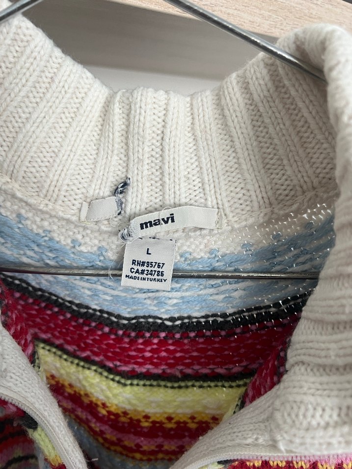 Çok Renkli Bohem Örgü Kadın Kazak - Görsel 2