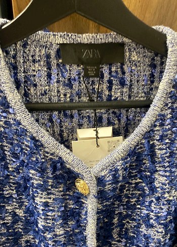 Zara Mavi Bağlama Desenli Örgü Kadın Ceket - Görsel 3