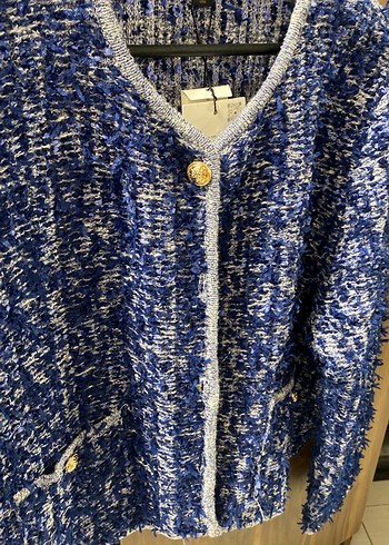 Zara Mavi Bağlama Desenli Örgü Kadın Ceket - Görsel 2