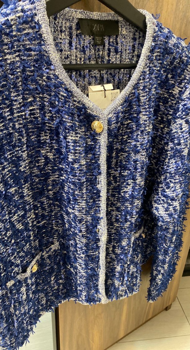 Zara Mavi Bağlama Desenli Örgü Kadın Ceket - Görsel 2