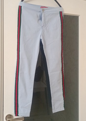 xl Beden Gri Çizgili Kadın Denim Pantolon