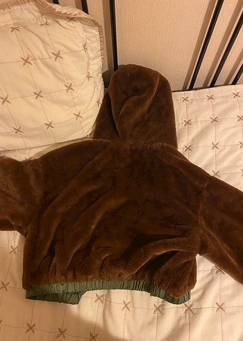 s Beden Kahverengi çift taraflı Kapüşonlu Kadın Peluş Ceket