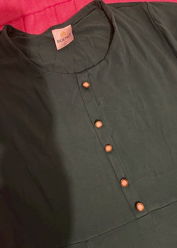 Düğmeli Koyu Yeşil Uzun Kollu Kadın Elbise - Görsel 6