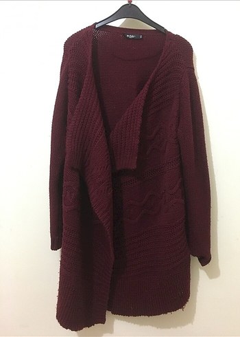 Bordo Örgü Salaş Kadın Hırka - Görsel 2