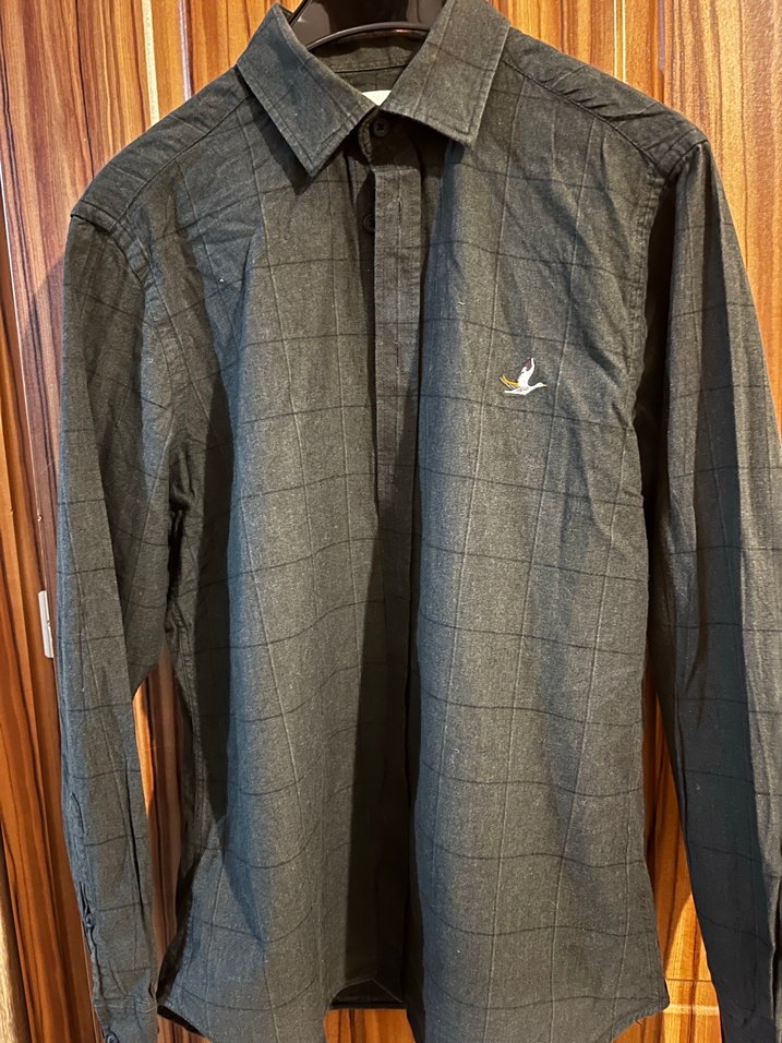 Gri Erkek pamuklu Gömlek, Düğmeli, Uzun Kollu - Görsel 2