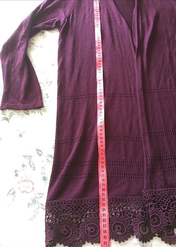 Uzun Mor Kadın Hırka Dantel Detaylı - Görsel 3