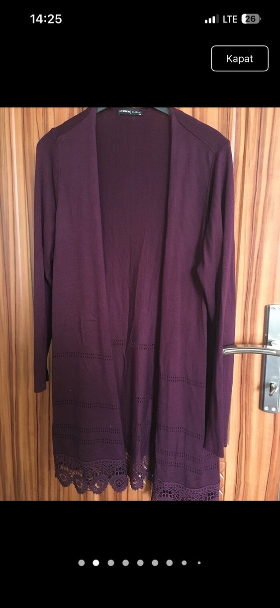 Uzun Mor Kadın Hırka Dantel Detaylı - Görsel 2