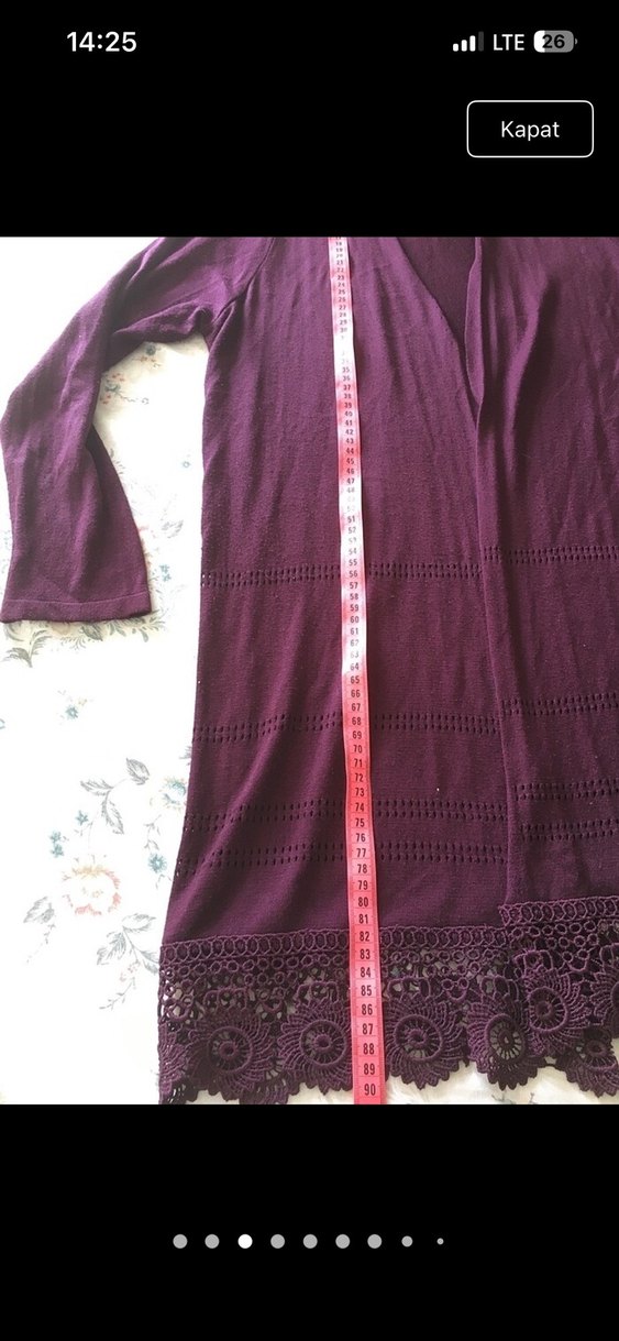 Uzun Mor Kadın Hırka Dantel Detaylı - Görsel 3