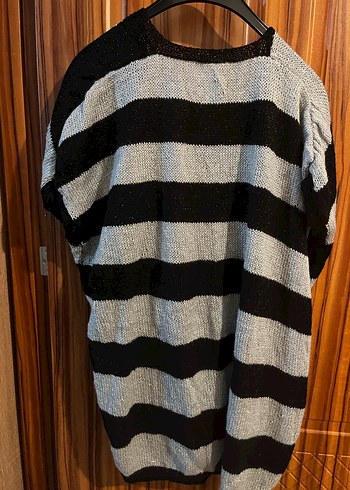 Gri Siyah Çizgili Kadın Triko Hırka - Görsel 4