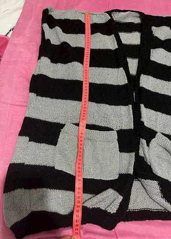 Gri Siyah Çizgili Kadın Triko Hırka - Görsel 6