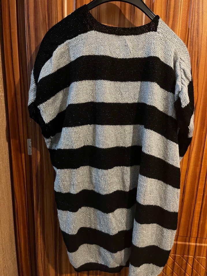 Gri Siyah Çizgili Kadın Triko Hırka - Görsel 4