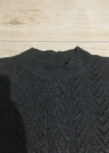 Gri Kadın Örgü Bisiklet Yaka Kazak - Görsel 5