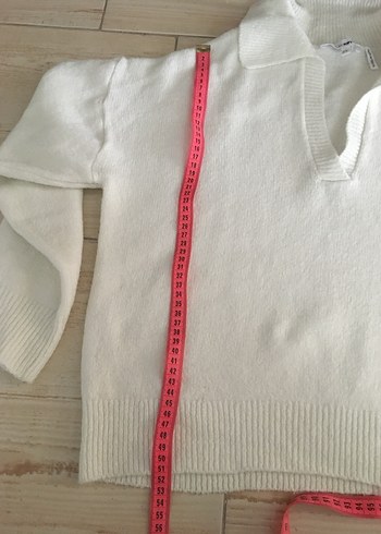 Beyaz Yakalı Uzun Kollu Örgü Kadın Kazak - Görsel 7