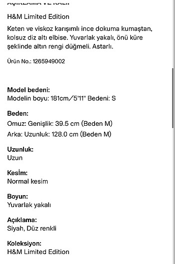 xs Beden H&M xs keten Edition Elbise
