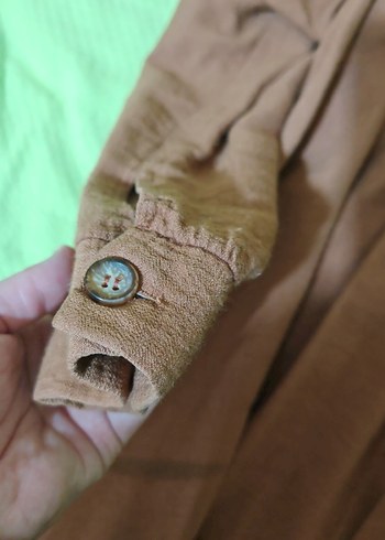 Bej Uzun Kollu Keten Kadın Gömlek pantolon - Görsel 4