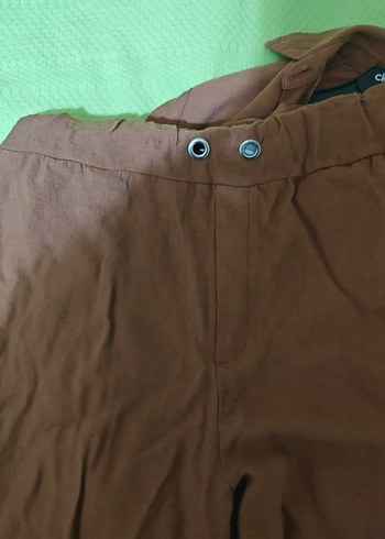 Bej Uzun Kollu Keten Kadın Gömlek pantolon - Görsel 5