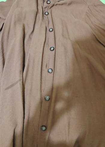 Bej Uzun Kollu Keten Kadın Gömlek pantolon - Görsel 3