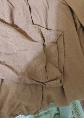 Bej Uzun Kollu Keten Kadın Gömlek pantolon - Görsel 6