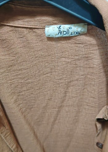 Bej Uzun Kollu Keten Kadın Gömlek pantolon - Görsel 2