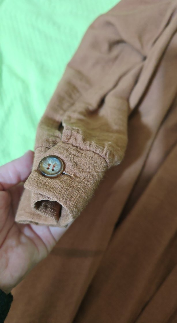 Bej Uzun Kollu Keten Kadın Gömlek pantolon - Görsel 4